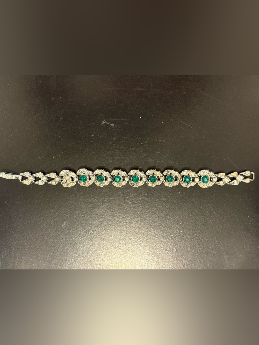 Emerald Colored Green Stone Floral Tennis Bracelet